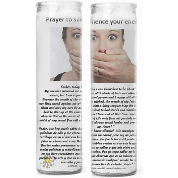 Silence Tapa Boca Calla Silencio Shut Up Veladora Candle Set of 2 Glass Candles