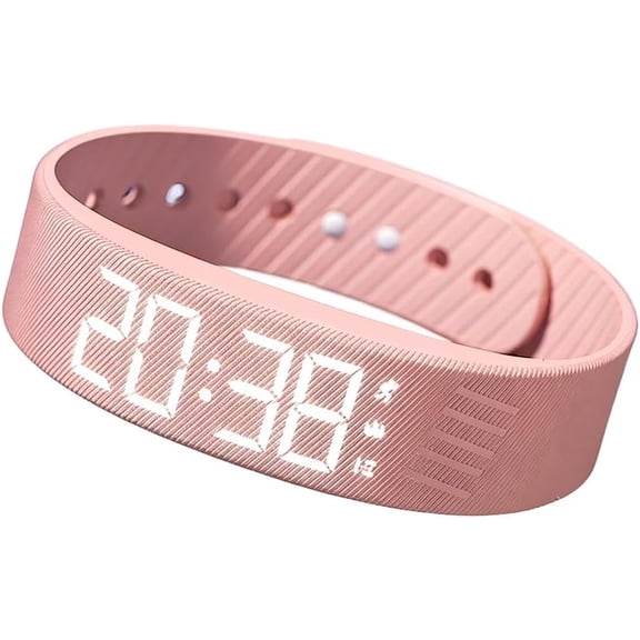 Silent Alarm Wristband, 2026 New Silent Bracelet Wearable Wrist Alarm Clock for Step Counter, Vibration, Stopwatch Timer for Deep Sleepers (Pink)