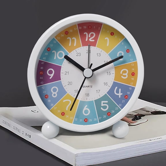 Silent Analog Alarm Clock for Kids - Colorful Educational Clock with Night Light, No Ticking, Easy-to-Use Buttons, Battery-Powered, Ideal Gift for Boys & Girls