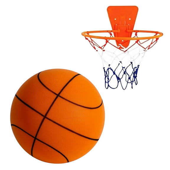 Silent Basketball Foam Ball with Set, Indoor Dribbling Training Ball, High Density Soft Quiet Basketball for Home Office, 7.1 Inch Ball with 11.8 Inch