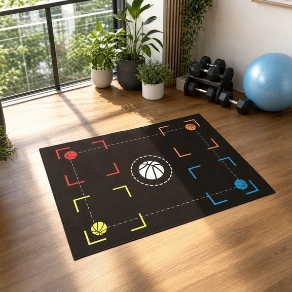 Silent Basketball Footwork Training Mat with Noise-Proof Surface, Wear-Resistant Anti-Slip Fabric, Multi-Purpose Floor Rug for Home Living Room Balcony Daily Decor & Indoor Basketball Practice