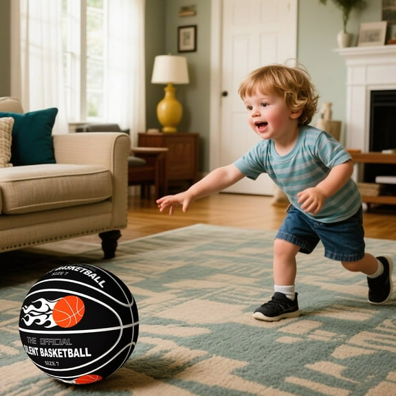 Silent Basketball for Home Play, Quiet Basketball, Indoor No Noise Foam Basketballs with Cover, HigherBounce Soundless Basketballs for Quiet Dribbling and Indoor Training 1PCS