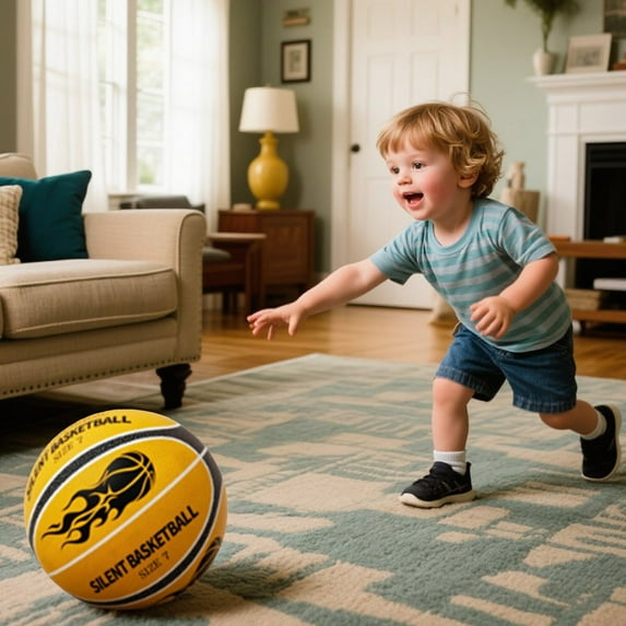 Silent Basketball for Home Play, Quiet Basketball, Indoor No Noise Foam Basketballs with Cover, HigherBounce Soundless Basketballs for Quiet Dribbling and Indoor Training 1PCS