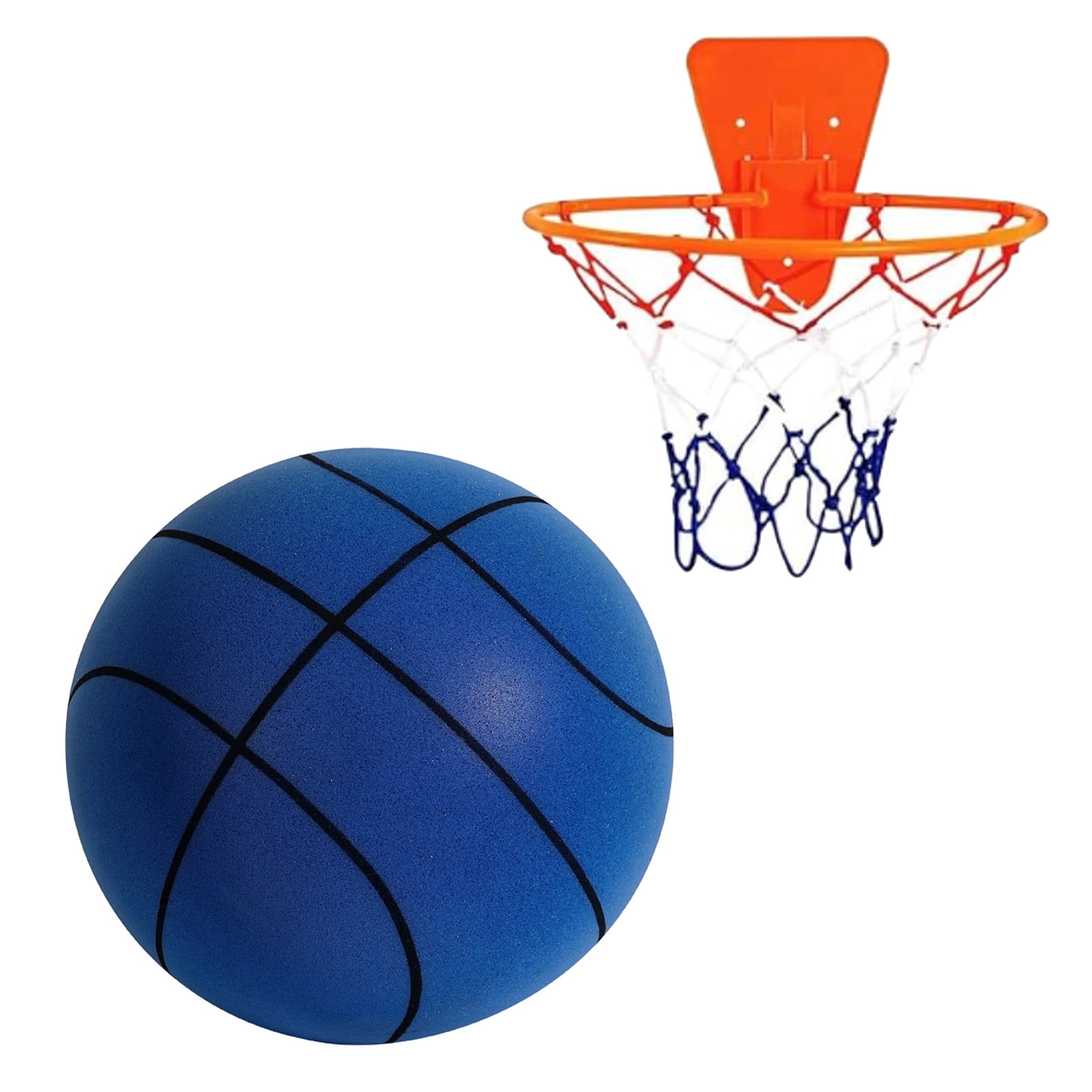 Silent Basketball with Hoop–Indoor Basketball for Quiet Dribbling and Indoor Training,Pro PU Foam Ball,Foldable for Bedroom,Office & Home(Blue,9.4 Inches Ball)