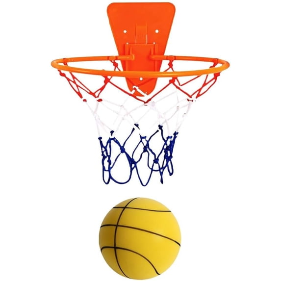 Silent Basketball and Hoop Set, Indoor Basketball Hoop for Kids and Toddlers, Quiet Basketball Dribbling No Noise, Mini Foam Basketball for Door or Wall Mounted, Indoor Dribble and Shoot
