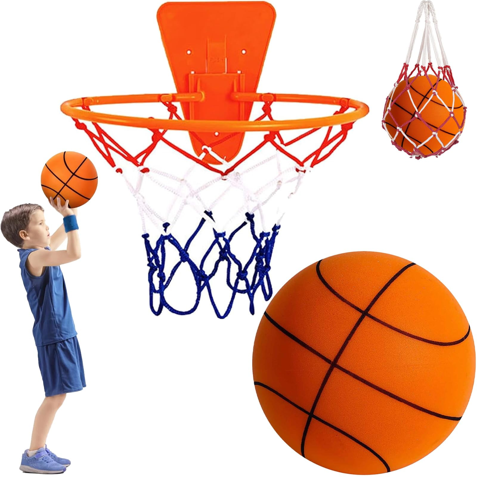 Wall-Mounted Silent Basketball Hoop Set - Adjustable Height, Quiet Dribbling for Kids & Adults, All-Weather Home Gym