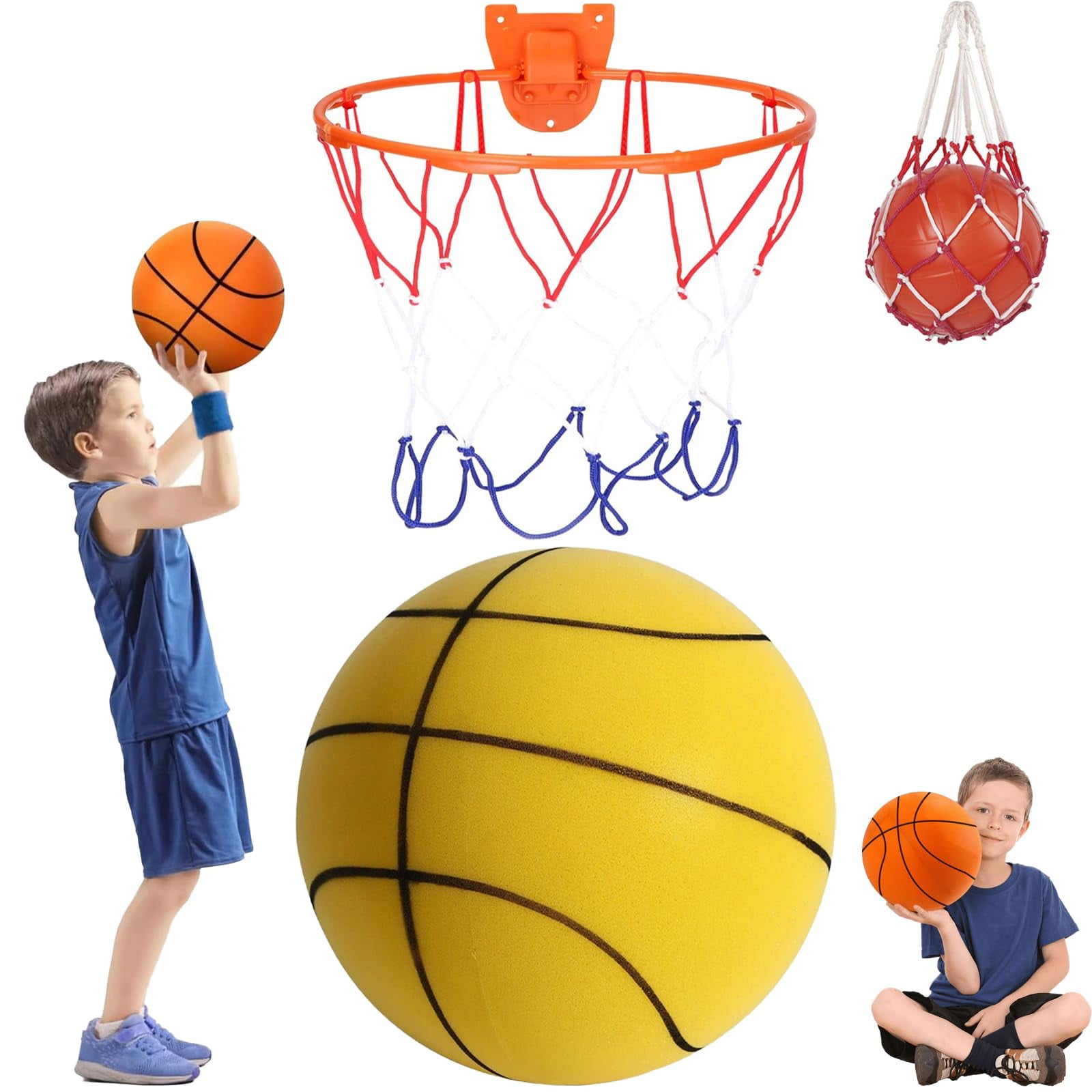 Wall-Mounted Silent Basketball Hoop Set - Adjustable Height, Quiet Dribbling for Kids & Adults, All-Weather Home Gym