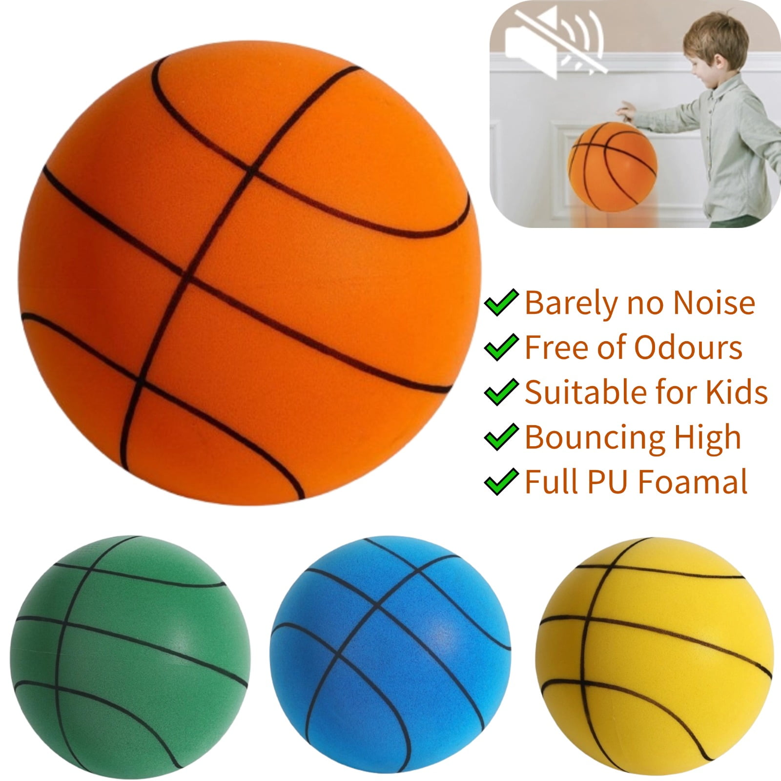 Dhqkqg Silent Basketball, Size 7 (24cm/9.4inch) Quiet Basketball Indoor, Uncoated High Density Foam Basketballs, Lightweight Low Noise Training Ball For Adults And Kids