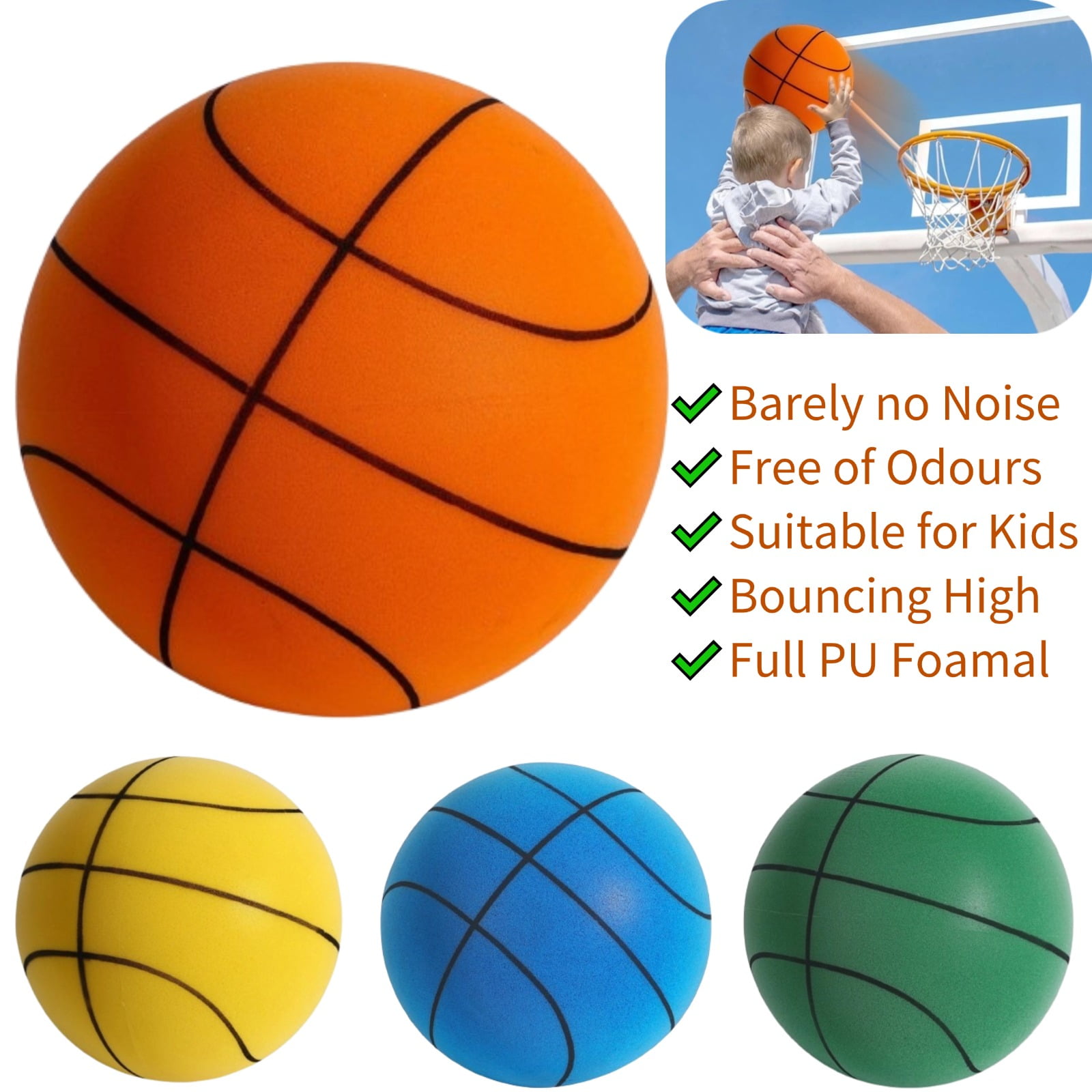 Pallone Da Basket Silenzioso Misura 7 – Per Allenamento Indoor, Morbido, Senza Rumore, Per Bambini E Adulti