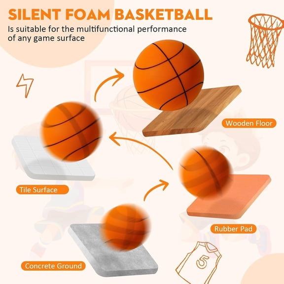 Silent Basketball for Indoor Use, Foam Training Ball with Excellent Sound Absorption (Size , 9.4 in)