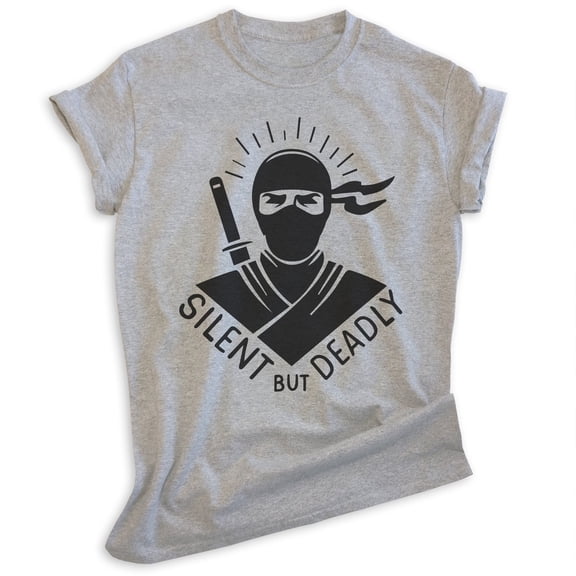Silent But Deadly Ninja T-shirt, Unisex Women's Men's Shirt, Funny Ninja Martial Arts, Heather Gray, Small