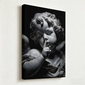 "Silent Cherub" Baroque Sculpture Canvas Art, Monochromatic Marble Angel Portrait Print, Matte Finish Gallery Wrapped Classical Wall Decor 8*12