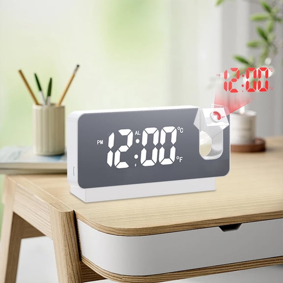 Silent Digital Projection Alarm Clock with Indoor Thermometer Bedside Projector for Bedrooms, USB Powered