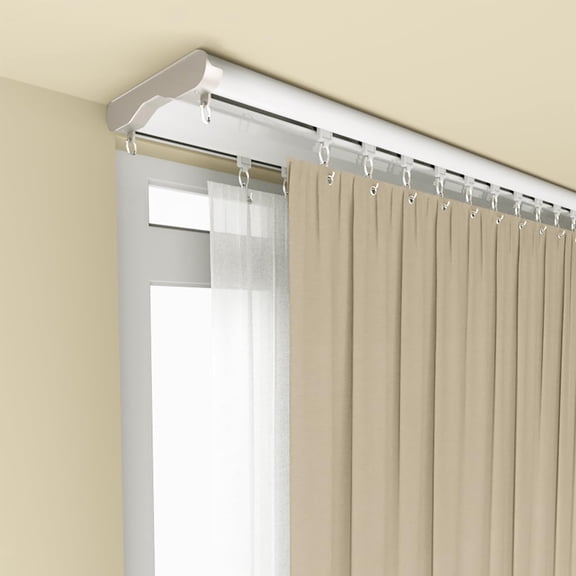 Silent Double Curtain Track Ceiling Mount, White Aluminum Track Curtains Rail for Bedroom Window Hotel Drop Ceiling