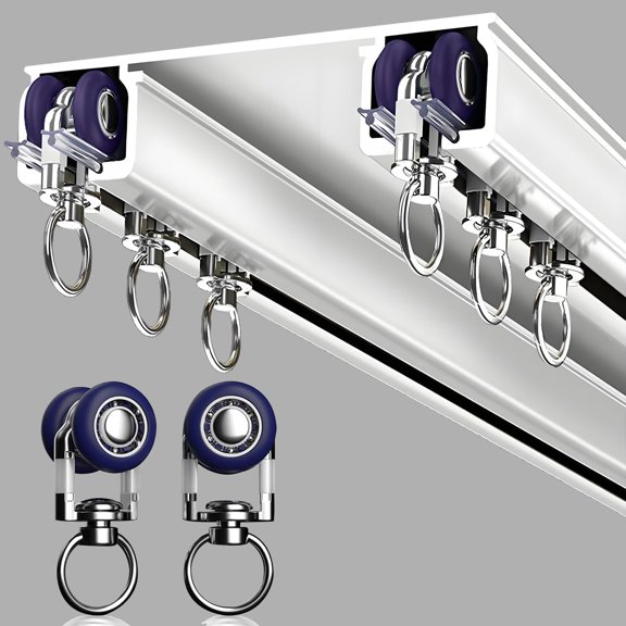 Silent Double Curtain Track Ceiling Mounted, Heavy-Duty Aluminum Room Divider Rails Bedroom/Living/Window/Hotel Drop Ceiling Curtains Tracks Easy InstallWhite, 1m3.3ft
