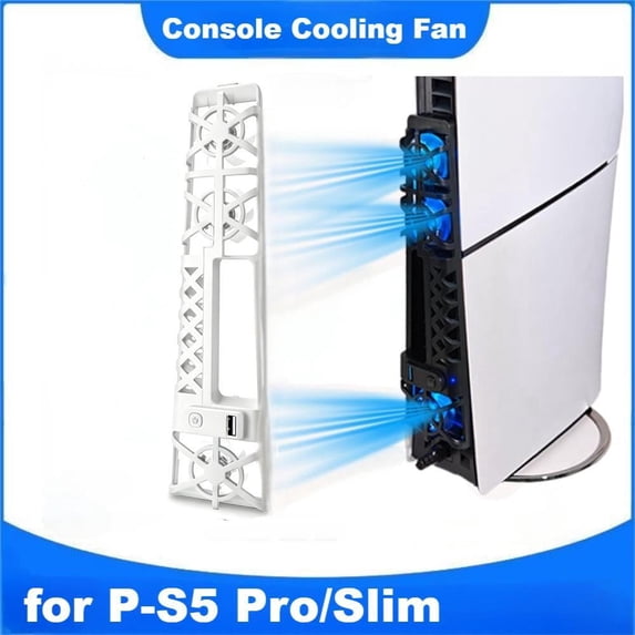 Silent Enhanced Cooling Fan Fit for PS 5 Slim/Pro Console Accessories 3-Fan External Cooler with Adjustable Speed & RGB Light Blue LED Indicator