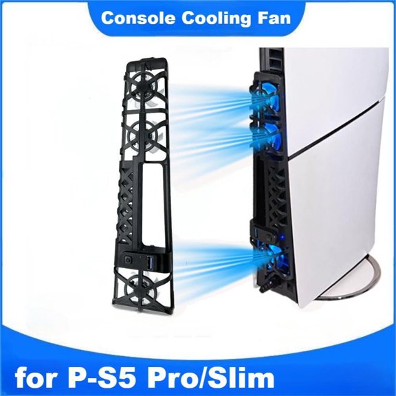 Silent Enhanced Cooling Fan Fit for PS 5 Slim/Pro Console Accessories 3-Fan External Cooler with Adjustable Speed & RGB Light Blue LED Indicator