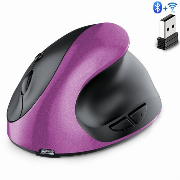 Silent Ergonomic Optical Vertical Wireless Mouse Rechargeable 2.4GHz + Bluetooth Type-c 2.4G Pink Battery Charging Dual Mode