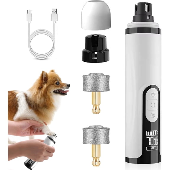 Silent Groom Pro Nail Grinder Cordless, 2025 Upgraded Nail Trimmer for Dogs and Cats with LED Light & 3 Speeds, 2000mAh USB Rechargeable Dog Nail Trimmer for Thick Nails (1pc+2 Heads)