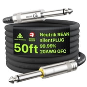 Silent Guitar Cable 50ft, Neutrik REAN silentPLUG, Kevlar-Reinforced Nylon Braided Anti-Kinking, Auto Mute 20 AWG 99.99% OFC 1/4 Instrument Cable, Shielded Amp Cord for Bass Guitar