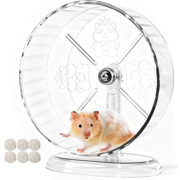 Silent Hamster Exercise Wheel,9.5 Inch Quiet Spinner Syrian Hamster Running Wheel,Silent Wheels with Anti-Skid & Adjustable Stand for Gerbils, Rats, or Other Small Pets,Transparent