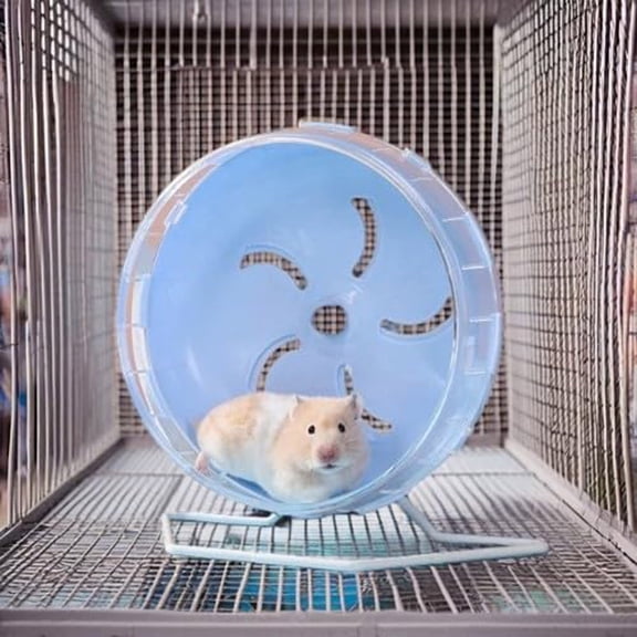 Silent Hamster Wheel Large Exercise Wheel with Stand for Small Animals Easy Setup Indoor Use, 21.5 cmx21.5 cmx8 cm, Light Blue