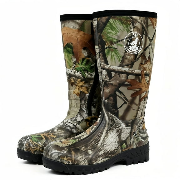 Silent Hunter Men’s Waterproof Hunting Boots, Insulated Rubber Neoprene Boots