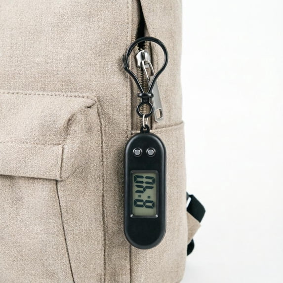 Silent Keychain Digital Clock with LCD Display Portable Timepiece for Students Exam Study and Desktop Travel Black