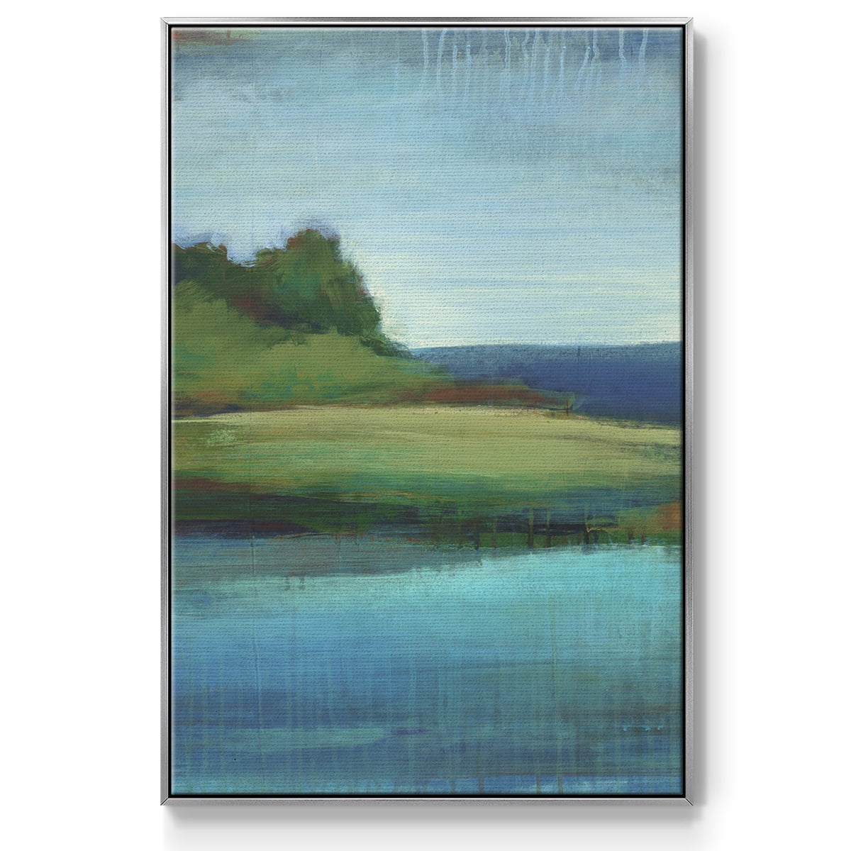 Silent Lakeside I Framed Premium Gallery Wrapped Canvas - Ready to Hang - 25 x 37 - Silver Floating Frame