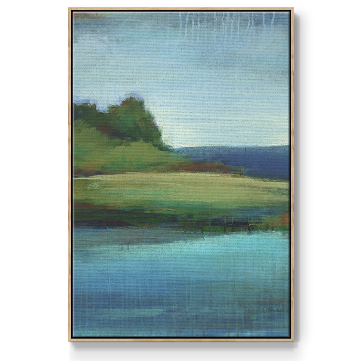 Silent Lakeside I Framed Premium Gallery Wrapped Canvas - Ready to Hang - 27 x 41 - Natural Wood Floating Frame