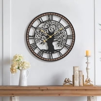 Silent Large Wall Clock: 24Inch Tree of Life Metal Black with Solid Wood Frame - Non-Ticking Battery Operated Clock for Living Room/Office/Bedroom/Kitchen - Home Decor for Fashion-Conscious