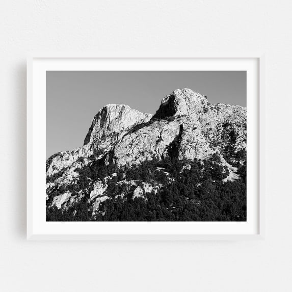 The Silent Majesty of Es Cornadors - Sóller Balearic Islands Spain Photography Black and White Mountain Nature Landscape Scenic Wilderness Forest White Framed Wall Art Print 18 x 24 inches
