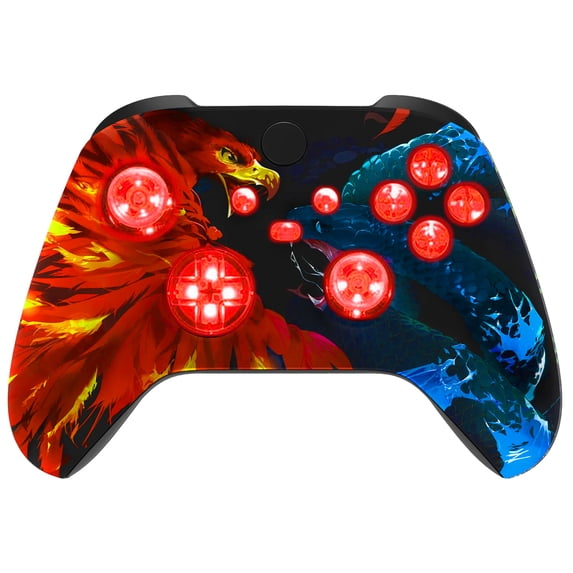 Silent Modz Custom Modded Controller 7 LED Colors Trigger Stopper w/Pro Grips compatible with Xbox Series S, Xbox Series X, Xbox One, and Windows (Fire vs Ice)