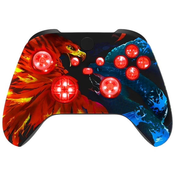 Silent Modz Custom Modded Controller 7 LED Colors Trigger Stopper w/Pro Grips compatible with Xbox Series S, Xbox Series X, Xbox One, and Windows (Fire vs Ice)
