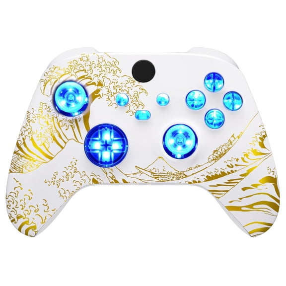 Silent Modz Custom Modded Controller 7 LED Colors Trigger Stopper w/Pro Grips compatible with Xbox Series S, Xbox Series X, Xbox One, and Windows (Golden Wave)