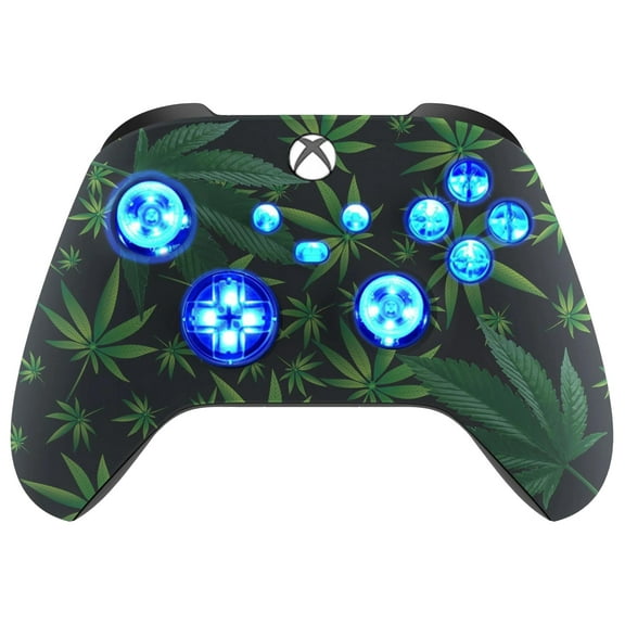 Silent Modz Custom Modded Controller 7 LED Colors Trigger Stopper w/Pro Grips compatible with Xbox Series S, Xbox Series X, Xbox One, and Windows (Weed Leaf)