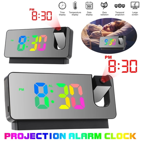 Silent Movement Real Time Temperature Date Projection Alarm Clock Bedroom Clocks Wall Ceiling Overhead Projector Led Home Decor