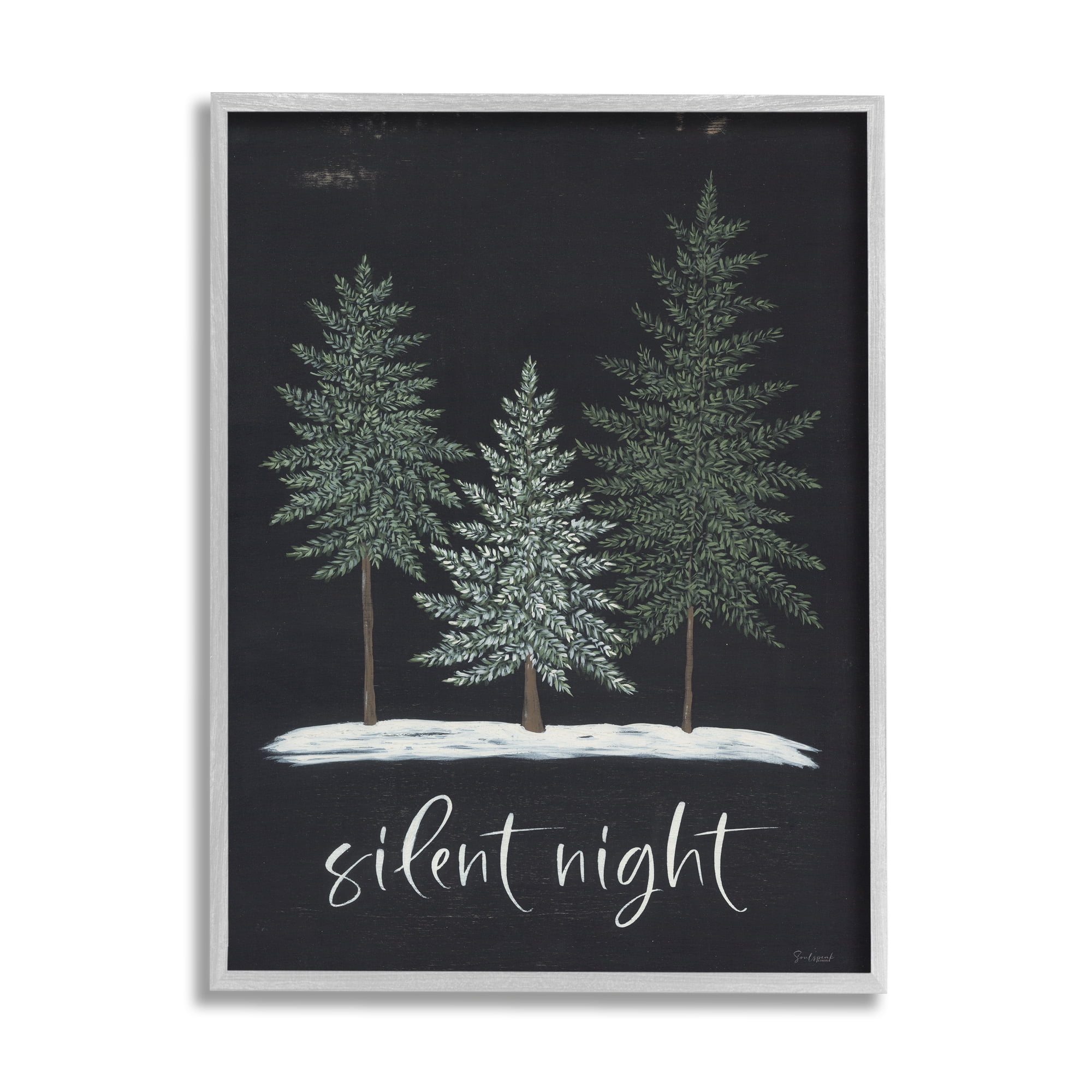 Silent Night Black Weathered Phrase Sign Fir Trees Inspirational Graphic Art Framed Art Print Wall Art