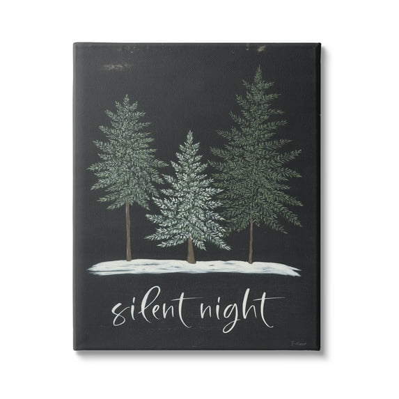 Silent Night Black Weathered Phrase Sign Fir Trees Inspirational Graphic Art Gallery-Wrapped Canvas Print Wall Art