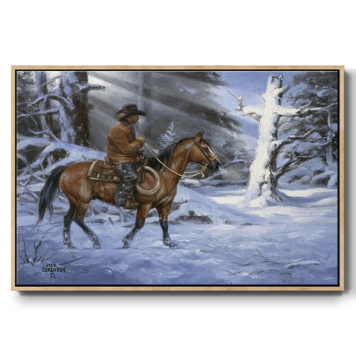 Silent Night, Holy Night - Framed Gallery Wrapped Holiday Canvas - 25 x 37 - Natural Wood Frame