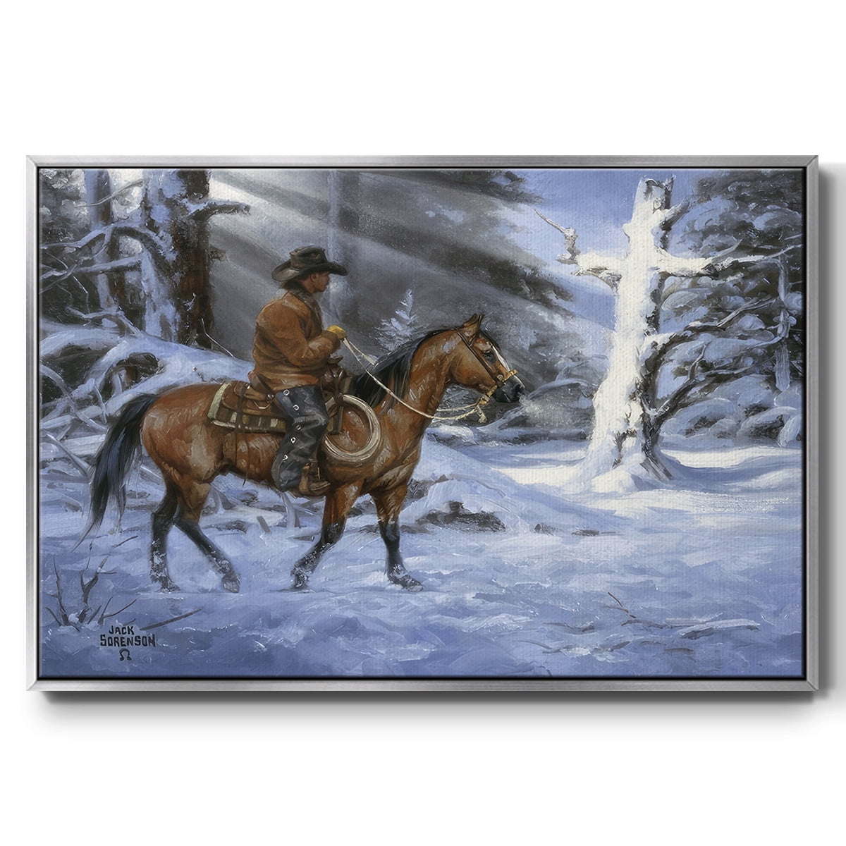 Silent Night, Holy Night - Framed Gallery Wrapped Holiday Canvas - 25 x 37 - Silver Frame