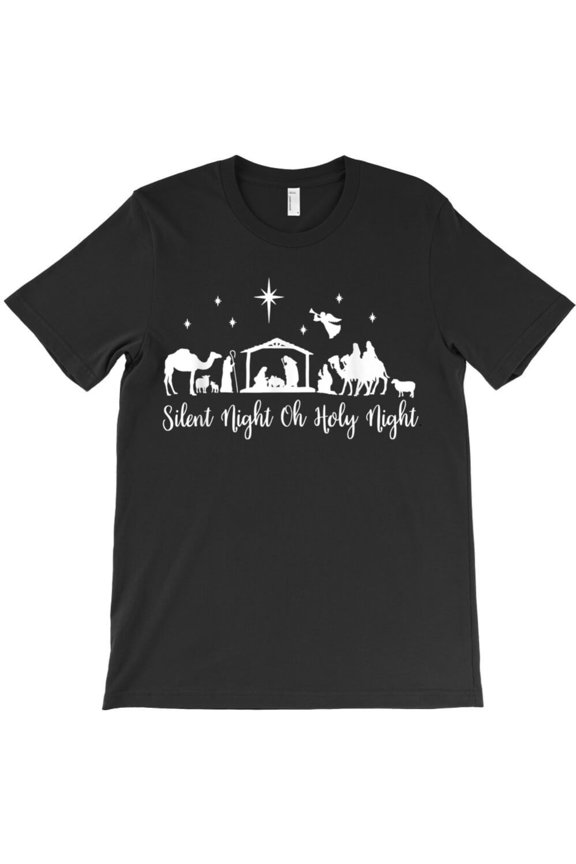Silent Night Holy Night Funny Nativity Religious Christmas Holiday Graphic T-Shirt - Soft Touch G8644, Up to 5XL