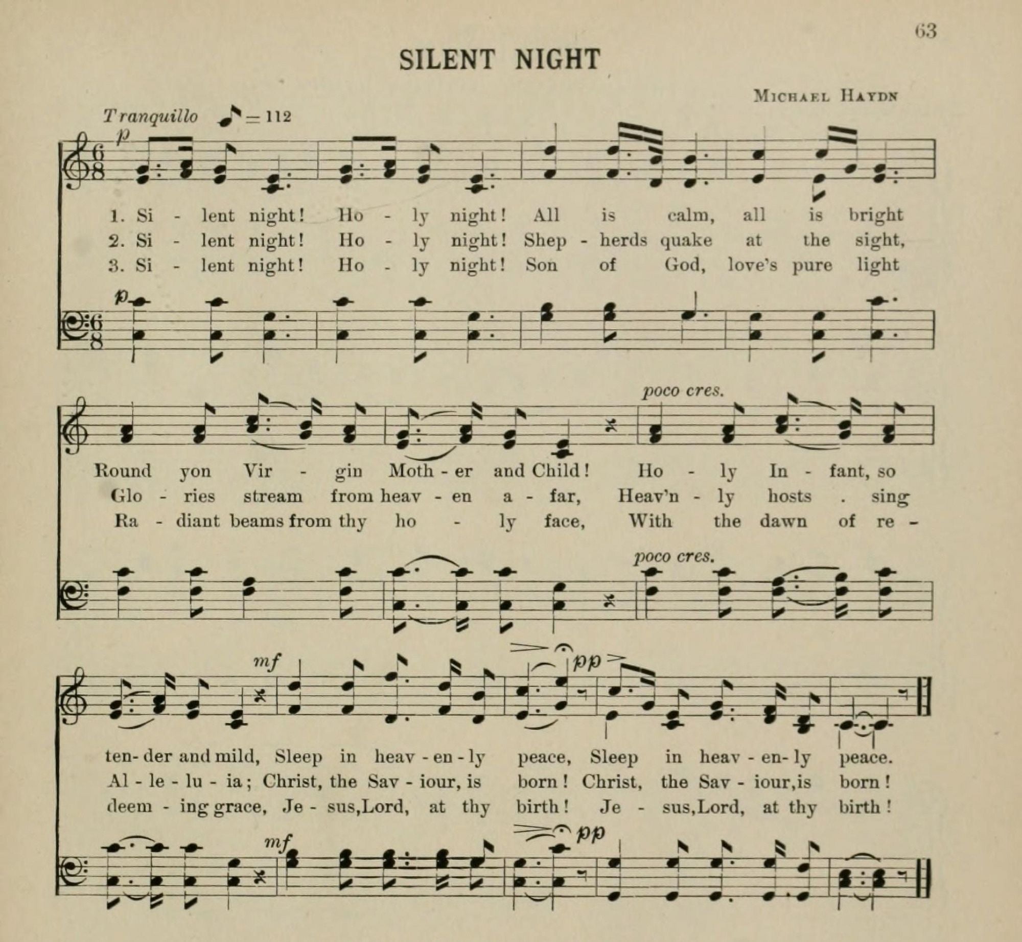 Silent Night Michael Haydn Christmas Carols & Hymns 1910 Canvas Art - (18 x 24)