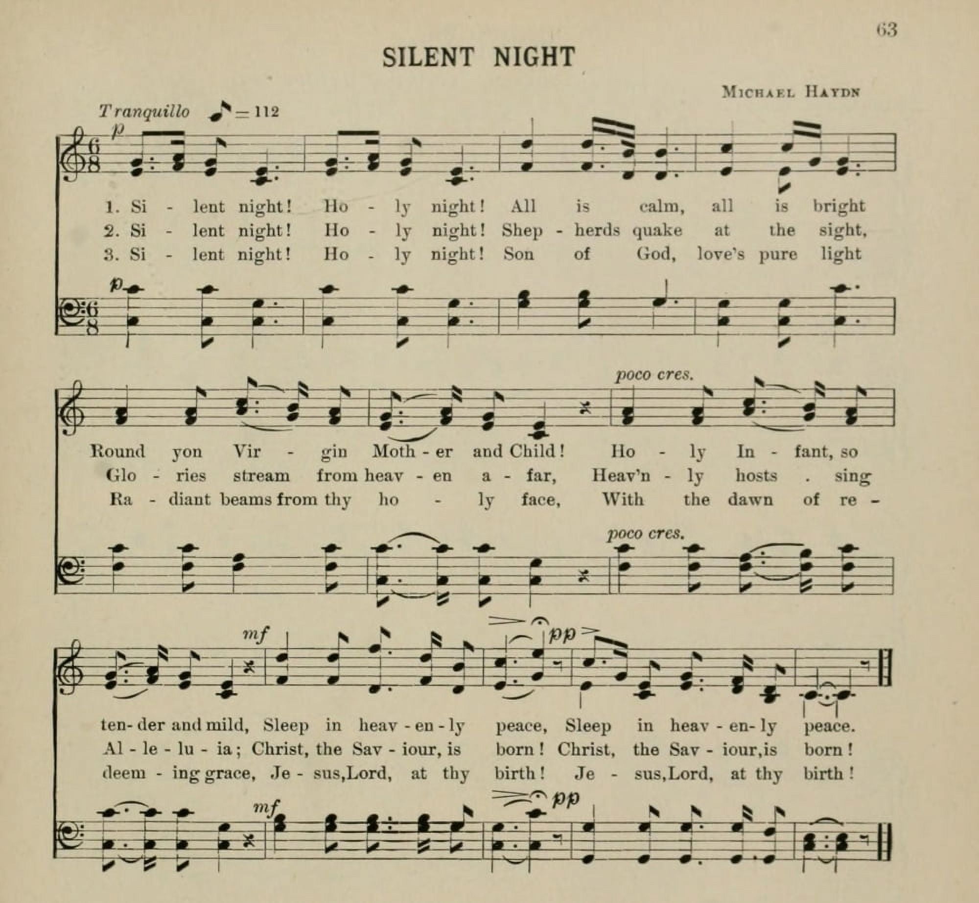 Silent Night Michael Haydn Christmas Carols & Hymns 1910 Canvas Art - (24 x 36)