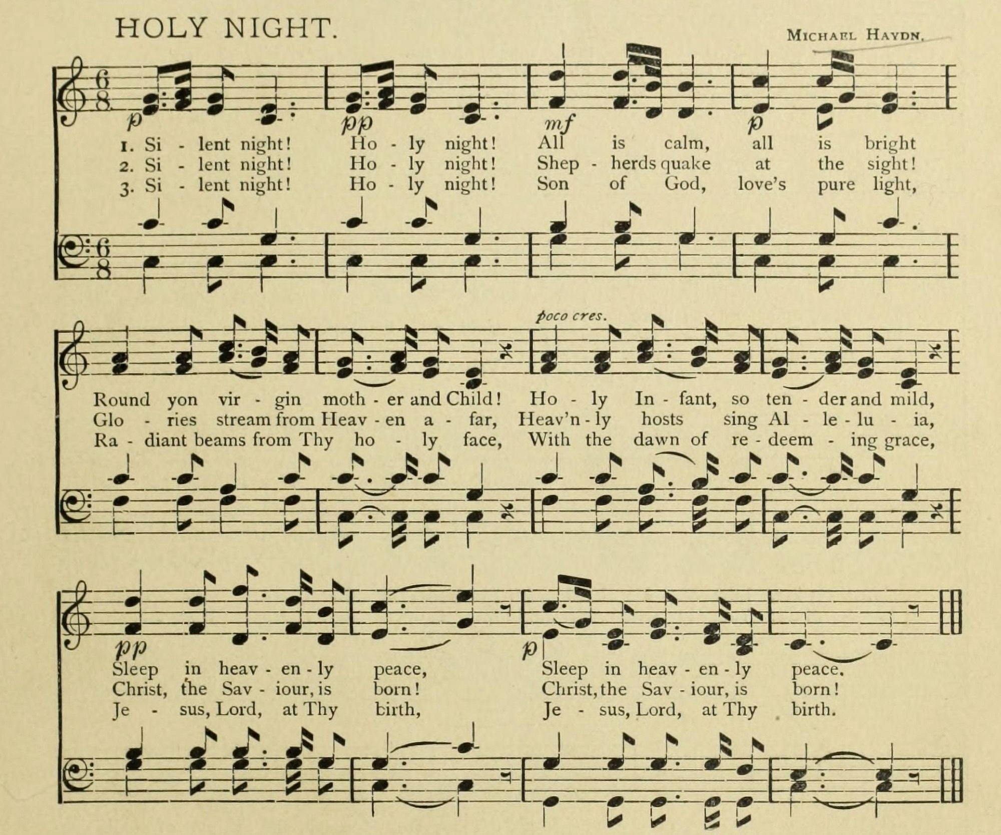 Silent Night Michael Haydn Christmas in Song 1891 Canvas Art - (18 x 24)