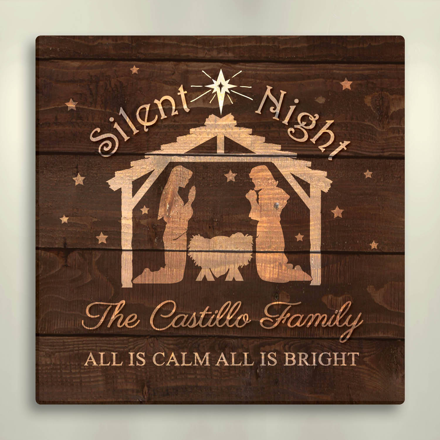 Silent Night Personalized 12" x 12" or 16" x 16" Canvas