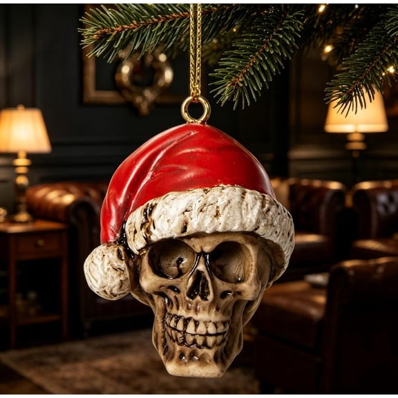Silent Night Santa Skull Baubles Alternative Holiday Gift for Skull Collectors, Festive Yet Sinister Tree Topper