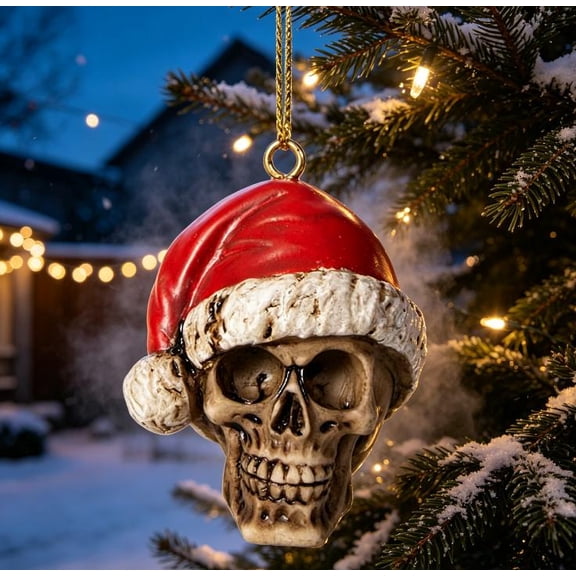 Silent Night Santa Skull Baubles Dark Humor Xmas Decoration for Punk & Metal Fans, Unique Tree Accent Piece