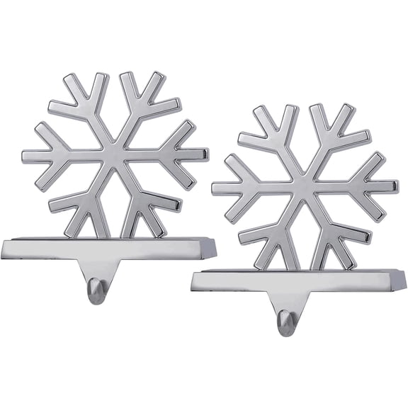 Silent Night Stocking Hangers for Mantel Set of 2,Snowflake Holders Fireplace Heavy Duty Hooks Hanger Weighted Holder Decor (Silver Snowflake)