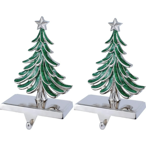 Silent Night Tree Stocking Holders for Mantle,Silent Night Fireplace Weighted Hooks Hanger Farmhouse Stockings Decoration (Tree 2 Pack)